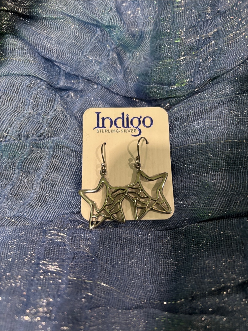 Indigo Silver Openwork Star Dangle Earrings - Silver